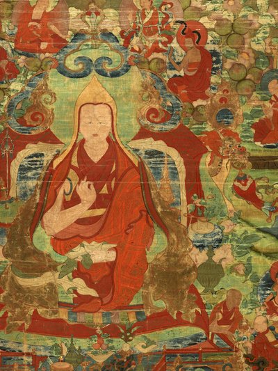 Detail of Third Panchen Lama Losan Penden Yeshe by Tibetan School